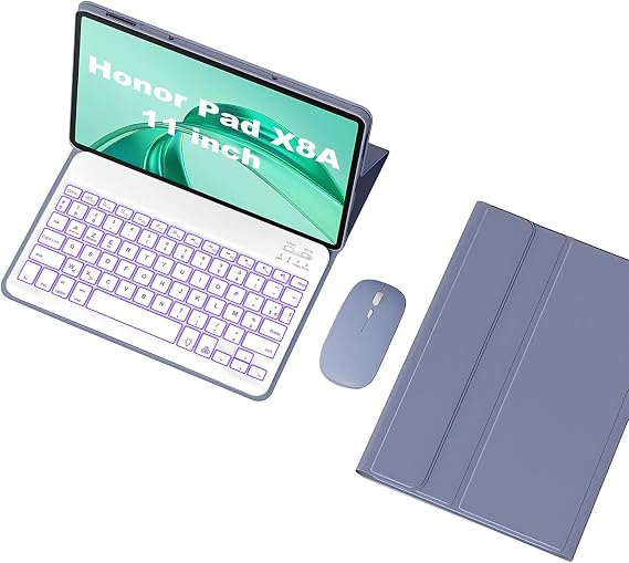 Honor Pad X8a 11インチ 2024用バックライト付きキーボードケース、タブレットPad x8a 11用着脱式マグネット式Bluetoothキーボード、Bluetoothマウス,紫色