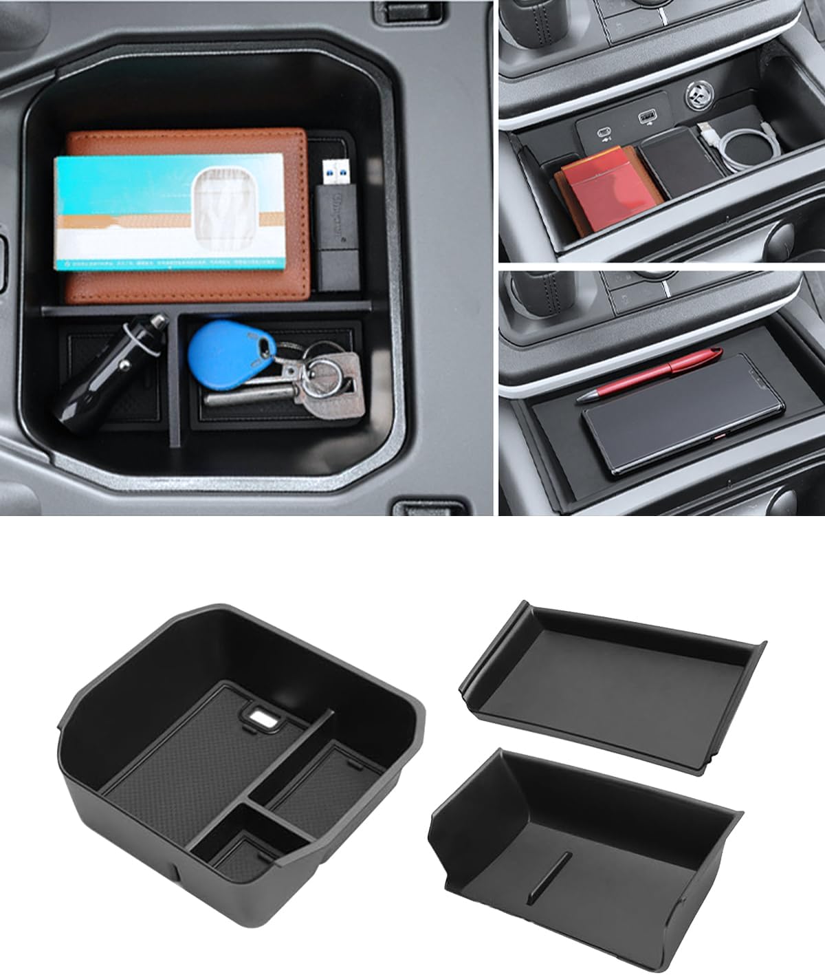 3pcs Organizer tray Center Console Organizer,Armrest Storage Box Compatible with Land Rover Defender 90 110 130 2020-2024 ONLY for Refrigerator Version