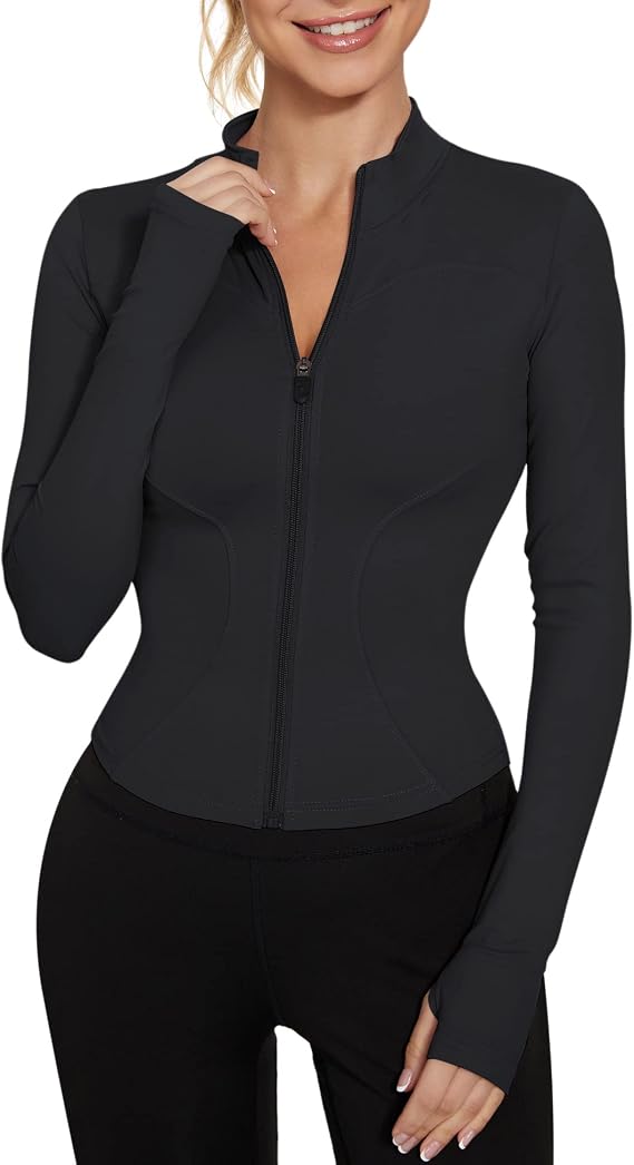 LUYAA Women's Black Workout Jacket Full Zip Athletic Activewear Cropped Jackets S