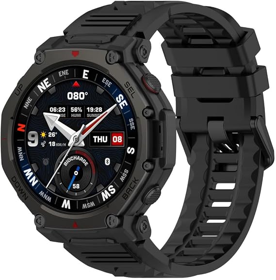 Strap Compatible with Amazfit T-Rex 3 Pro 48mm, Waterproof Breathable Sport Straps, Soft Silicone Sports Replacement Watch Band for Women Men - Black