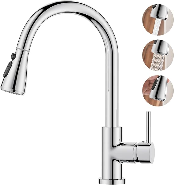 BESy Kitchen Mixer Tap Pull Out Sprayer, Stainless Steel Sink Tap, Chrome