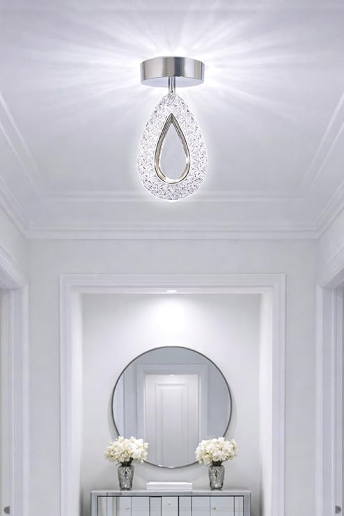 Arel Tekli Plafonyer Krom Modern Led Avize Kristal Görünüm(Beyaz Işık) Enerji Tasarruflu Antre Cafe Hol [Enerji Sınıfı A++]