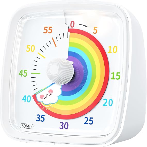 Yunbaoit Visual Timer for Children & Adults 60 Minute Rainbow Countdown Timer with Mute Flash Function Time Management Tool for Classroom Home Kitchen Office (White)