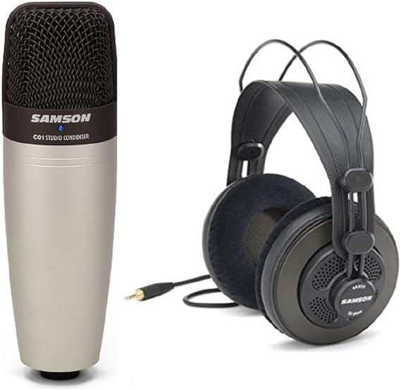Samson C01 Condenser Microphone and SR850 Studio Headphones Bundle for Recording Vocals Instruments and Home Studio