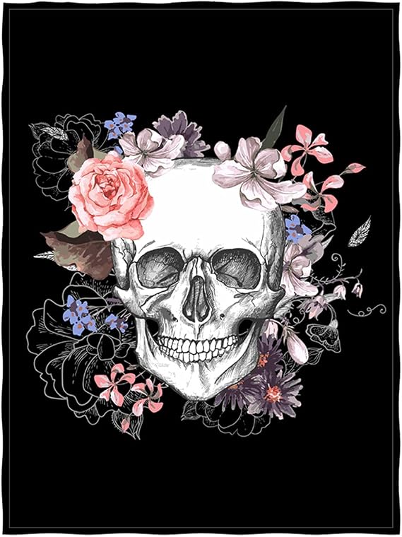 Skull Throw Blanket, Sugar Skulls Flowers Warm Fleece Blanket for Sofa Couch Bed Chair for Couples Adults, 200cm x 150cm