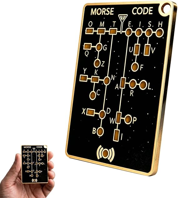 Morse Code Trainer Card Pro, PCB Style Learning Tool with Interactive LED Lights & Signal Buttons, Real-Time Decoding Learning Card, Pre-Assembled Portable Telegraph Practice Kit (A-1PC)