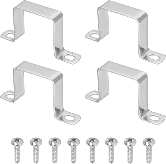 sourcing map 4pcs 2" x 2" Square Pipe Clamp, 304 Stainless Steel U Shaped Connector Bracket Heavy Duty Tube Strap Buckle with Self-Tapping Screws for Tube Installation