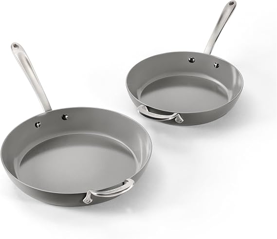 All-Clad HA1® Ceramic Nonstick, Frying Pan Set 10.5 and 12 inch - Oven Safe up to 450° & Compatible with All Stovetops (Gas, Electric & Induction) Light Grey