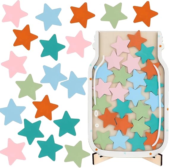 Star Reward Jar, Reward Incentive Jar with Stars, Good Behaviour Chart Reward Pot, Pink Reward Incentive Jar with Stars, Star Jar Reward System for Home School Classroom Teacher Parent