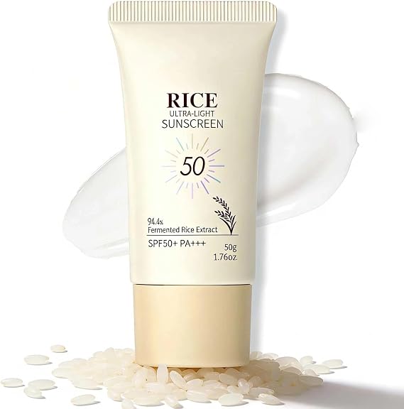 Rice Sunscreen SPF 50 Face Moisturizer, Probiotic & Rice Formula for Face & Body, UVA/UVB Protection, Brightens Skin, Non-Greasy for Dry Sensitive Skin
