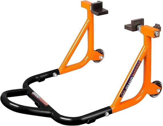 GRAND PITSTOP Roller, Paddock Stand, Wheel Chock & MOTOJACK (Dismantable-Black + Orange)