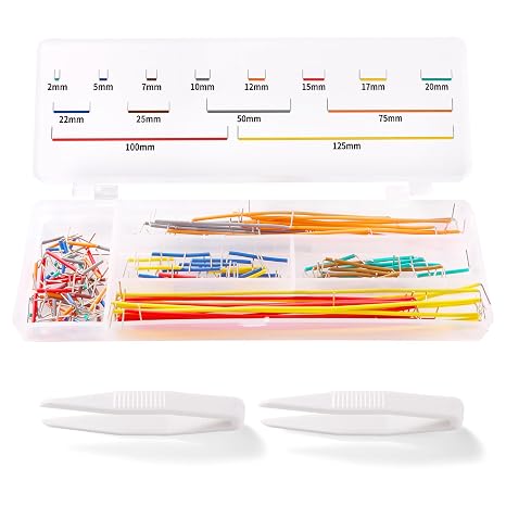 VooGenzek 140 Pieces U Shape Jumper Wires, Breadboard Jumper Cables, U-Shaped Solderless Jumper Cable, with 2 Clamps, for Breadboard Breadboard