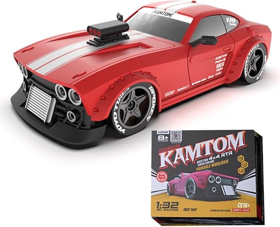 1/32 Scale Mini RC Drift Car, 2.4G 4WD RC Racing Car with LED Headlight, 4 Adjustable Wheelbase Options, Vehicle Gift for Adults(RTR Version)