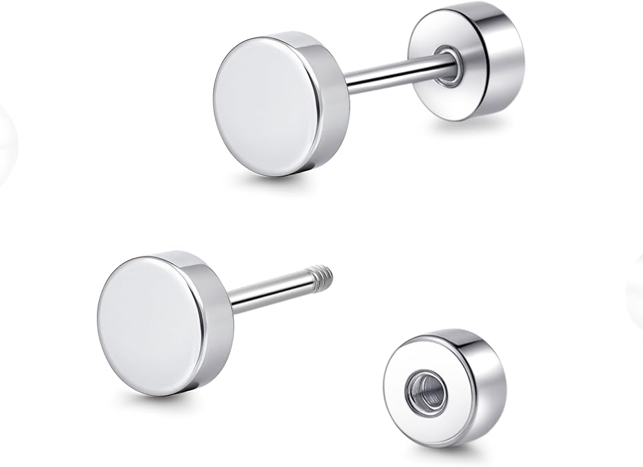 Hypoallergenic Titanium Screw Back Flat Back Dot Stud Earrings