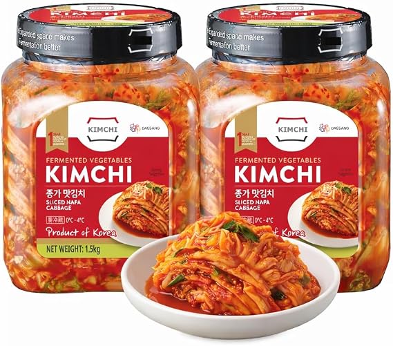 Naturally Fermented Kimchi, Sliced Korean Napa Cabbage. Gut‑Healthy & Delicious Korean-Style, Gluten-Free | 1.5kg (1.5kg, Pack of 2)