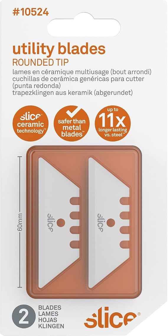 Slice 10524 Utility Blade, Never Rusts, Lasts 11x Longer Than Steel, Finger-Friendly Edge, Safer Choice, Pack of 2