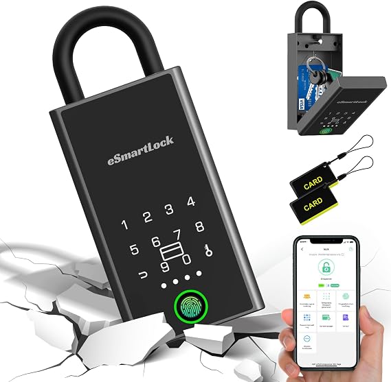Anweller Smart Key Safe Electronic Key Safe with Fingerprint Number Code Key Cabinet with Bracket Weatherproof for Home Garage Office Apartment Holiday Accommodation