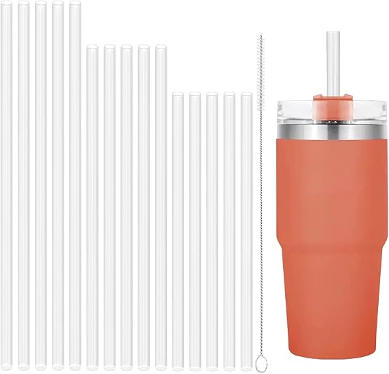 15 Pcs 3 Sizes Replacement Straws for Stanley Tumbler Cups 20oz, 24oz, 32oz, 40 oz, Reusable Thickened Plastic Clear Straws with Brush, Fit for Quencher Adventure Travel Tumbler, 8.5"/10.4"/12.1"