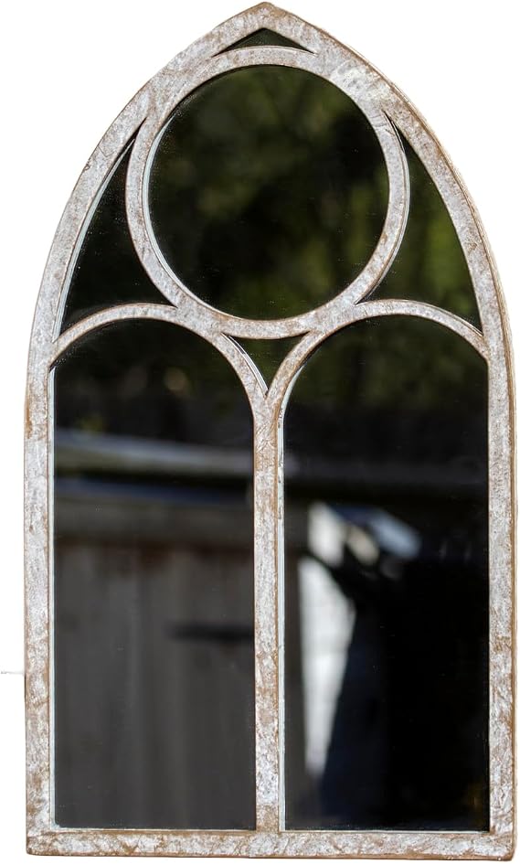 Darthome Gothic Arch Garden Mirror, Metal and Glass, Distressed Finish, Wall Mounted, Indoor/Outdoor, W25cm x H42cm