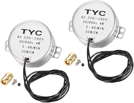sourcing map 2PCS Synchronous Motor 220-240 VAC 50/60 Hz 4W 5-6 RPM/MIN CCW/CW Direction with 7mm Flexible Coupling Connector for Model or Guide Motor