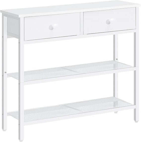 HOOBRO Console Table, Slim Console Table with 2 Non-woven Drawers, Hallway Table with Storage, Slim Sofa Table for Small Spaces, Living Room, White EWW72XG01G1