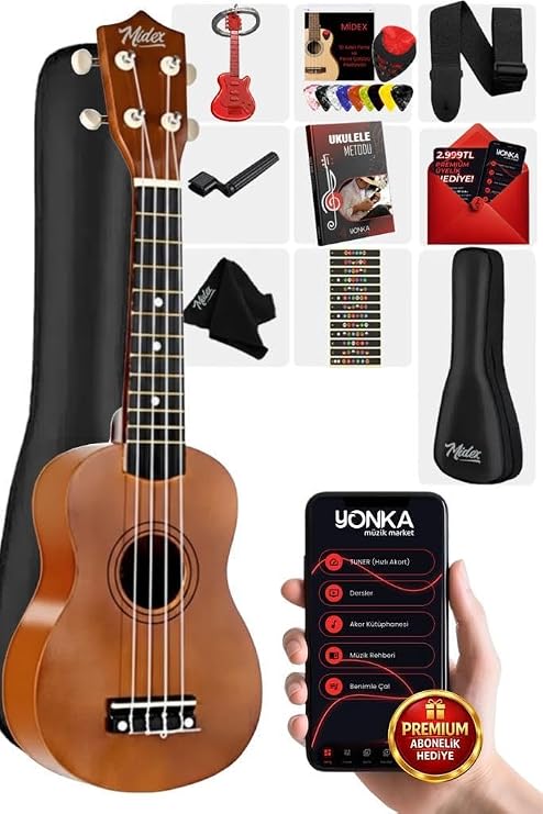 Midex UKX-901M Brown Soprano Ukulele (Askı Çanta Metod Pena)