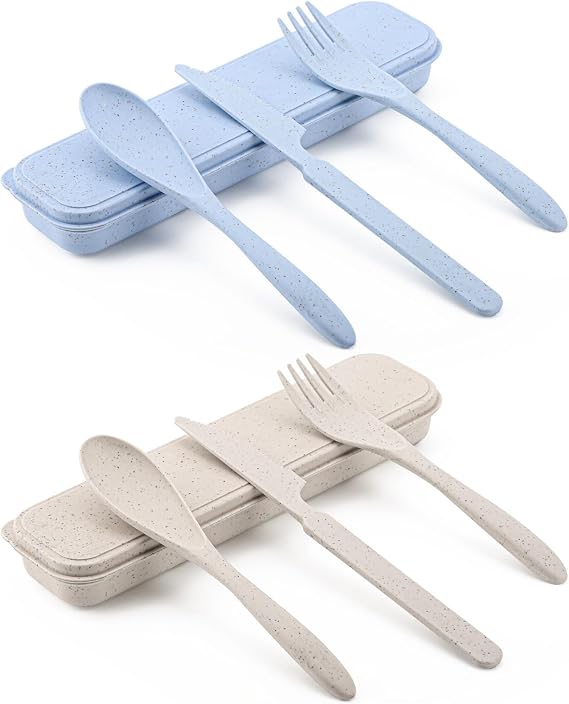 2 Pairs of Cutlery Set Portable Travel Cutlery with Case Outdoor Plastic Cutlery On the Go Field Cutlery Spoon Knife Fork Picnic Cutlery Reusable Camping Cutlery for Picnic Outdoor