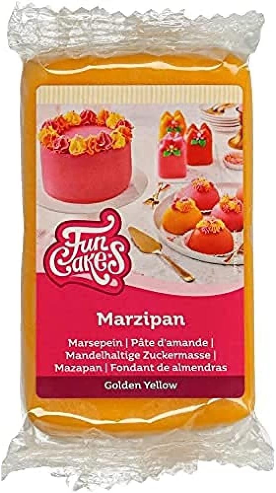 FunCakes Marzipan Golden Yellow: Easy to Use, Delicious Taste, Flexible and Smooth, Easy to Roll Out, Fine and Firm, Perfect for Cake Decorating, Halal, Kosher and Gluten Free. 250 g.
