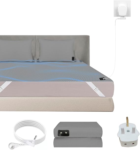 Grounding Bed Sheet with Silver Fiber Grounding Sheets Conductive Grounded Mat Soft King Size 153x203cm for Bed Earthing Mat with 4.6m Cord Grey