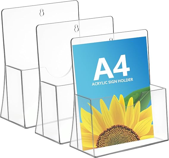 Thboxes 3 Pack A4 Leaflet Holder, Clear Freestanding Acrylic Brochure Stand