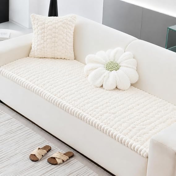 Capslpad Thick Sofa Covers, Non-Slip Universal Sofa Slipcovers 2 3 4 Seater, Soft Corduroy Couch Seat Cover Pet Bed Mat Chair Pads, Washable Cushion Furniture Protector for Living Room(White,70x150cm)