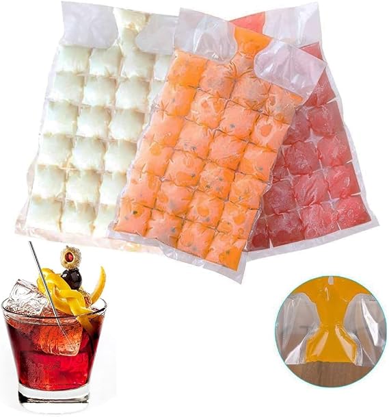 Monte Lua 2 Paket 480 Adet Buz Küpü, Buz Torbası, Kolay Çıkarılan Buz Küpü Kalıp Tepsileri, Dondurucu, Kokteyl, Kemik Suyu Torbası Dondurma Meyve Suyu için Kendinden Sızdırmaz Buz Küpü Torbaları