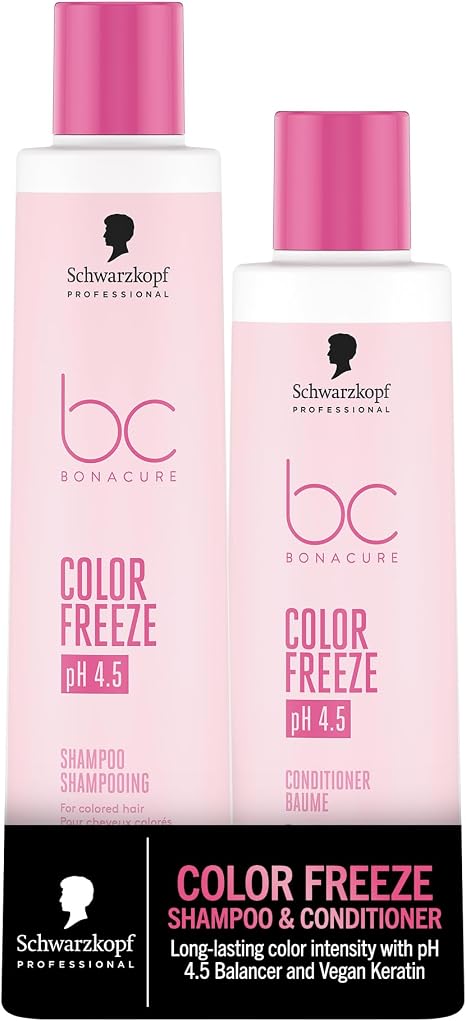 Schwarzkopf Professional Bonacure Color Freeze Set pH 4.5 Balancer Shampoo and Conditioner for Colored Hair with Vegan Keratin for Long Lasting Color Intensity 250ml and 200ml