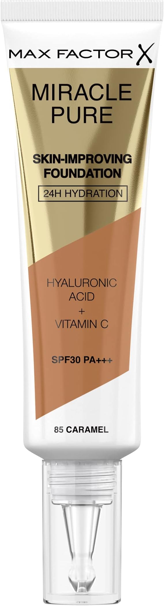Max Factor Miracle Pure Liquid Foundation, Caramel, Full Coverage, Flawless and Radiant Finish, Lightweight Formula, Smudge Resistant, Non Pore-Clogging, Fragrance Free, 35ml