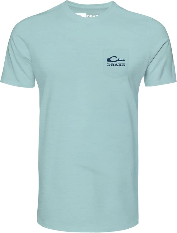 Drake Waterfowl Men's Old School Oval T-Shirt | Casual Lightweight Cotton Blend Tee with Back Logo Print & Front Chest Pocket
