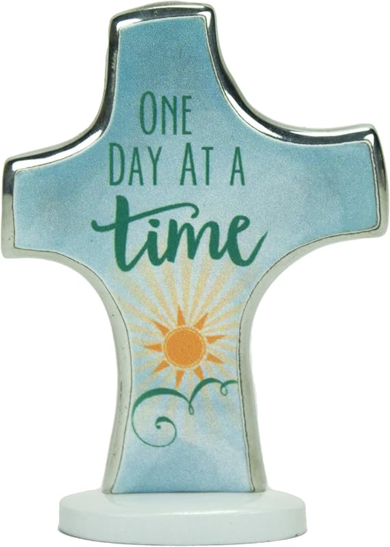 Cathedral Art Abbey & CA Gift One Day at a Time Standing Bedtime Prayer Cross, Blue, One Size (SQP140)