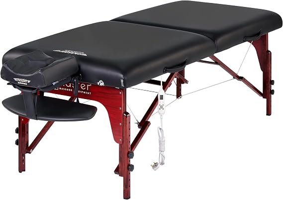 Master Massage 79cm Montclair Heating Top Portable Massage Table, Esthetician Bed- Lash Table, with Memory Foam, Reiki Panels, Shiatsu Cables(Black top& Mahogany Leg)