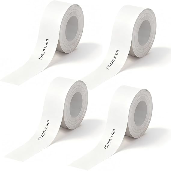 Label Maker Tape - 4 Pcs 15mm x 4m Waterproof Self-Adhesive for Qutie