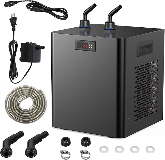 Aquarium Chiller 42/79/132/264 Gal 1/10HP 1/3 HP 1/2 HP 1HP Water Cooler Fish Tank Chiller Special Quiet Design Refrigeration Compressor with Water Pump,ForFishTankOnly-160L/42Gal