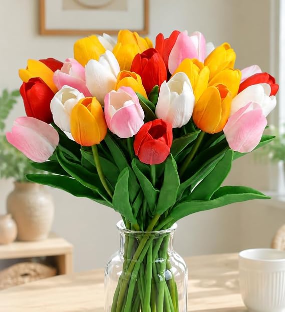 Artificial Tulips 5 Colors Fake Tulips Artificial Flowers 15pcs