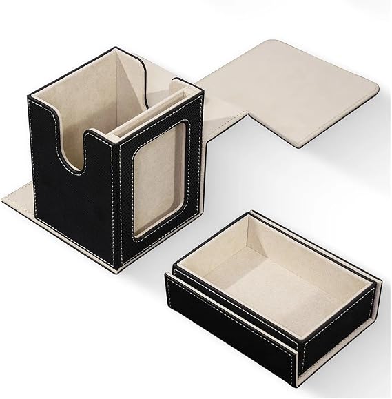 Card Storage Box Commander Deck Box with Display Window, Card Holds Double-Sleeved Cards(Black-Gold)