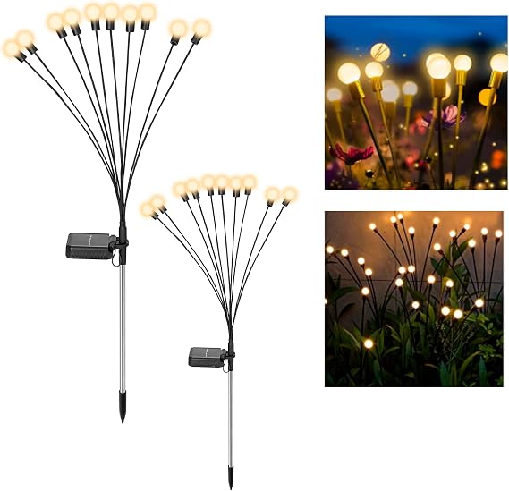 Firefly Solar Pathway Lights, 2 outdoor lighting, firefly light, LED, waterproof, rocking garden lamp, starry sky, courtyard, patio, solar garden decoration lamps