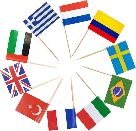 World Toothpick Flags Cake Toppers, 200Pcs World Football Toothpick Flags, Different World Flag Toothpicks, Cocktail Stick Flag, for Party Decoration Food Fruit Sandwich Stick