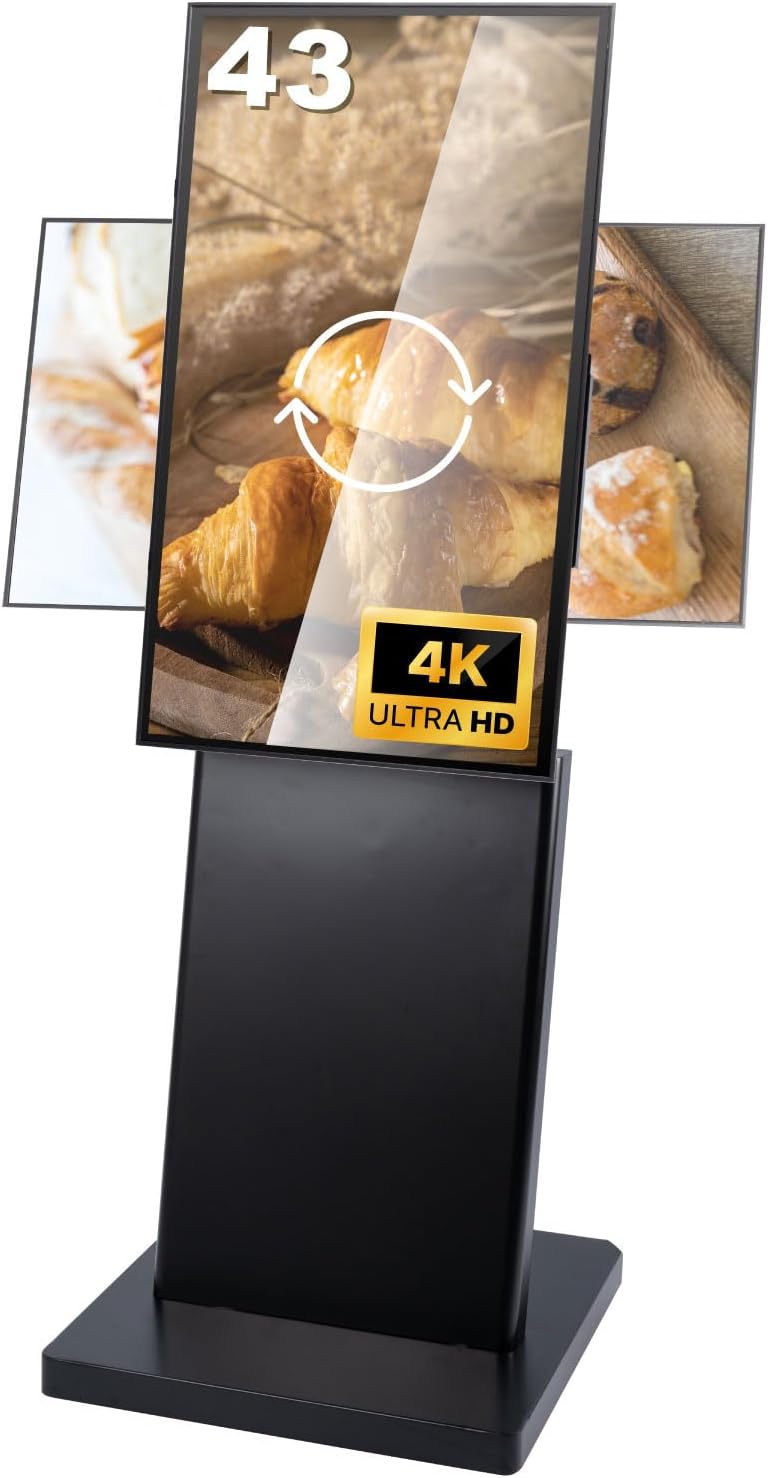 DSNS-A-43- 4K, 43-inch Digital Signage, 43-Inch, 4K LCD Display, Inclined Stand Set, Freely Portrait & Horizontal, Lightweight, Compact, Movable, Commercial Use, Electronic Signs, Displays, USB