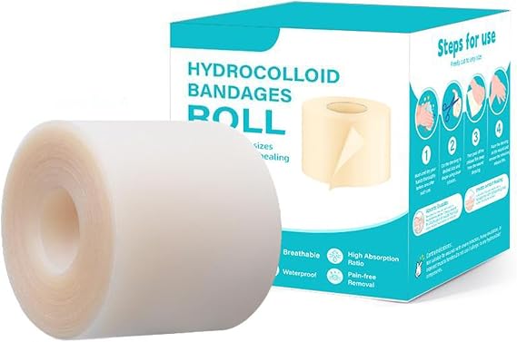 Hydrocolloid Dressing Roll, Hydrocolloid Roll for Wound Care, Self-Adhesive Wound Dressing Pads, Cuttable, Highly Absorbent Dressing Tape, Home Essential (5cm×1.5m/1.97in×4.92ft)
