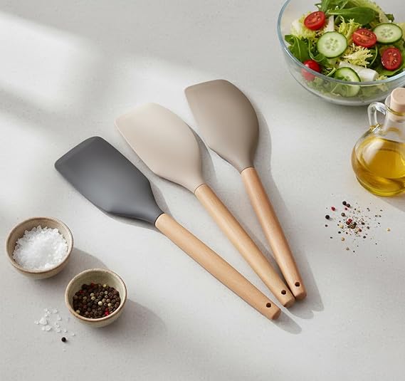 Deconox Bambu Saplı Silikon Dar Sıyırma Spatulası, Bambu Uzun Silikon Dar Spatula 27cm 3 Renk Seçenekli (SİYAH)