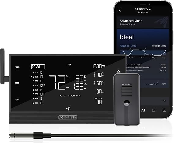 AC Infinity AI+ Controller with AI Powered Learning CO2 Sensor Bundle, CO2 Data Tracking for Gardens and Tents, Temperature, Humidity and VPD Monitoring