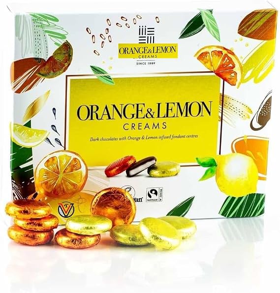 Whittakers Dark Chocolates Creams Gift Box 200g - Orange & Lemon Infused Fondant Centers - 24 Individually Foil - Wrapped Chocolate Creams (1 x Box)