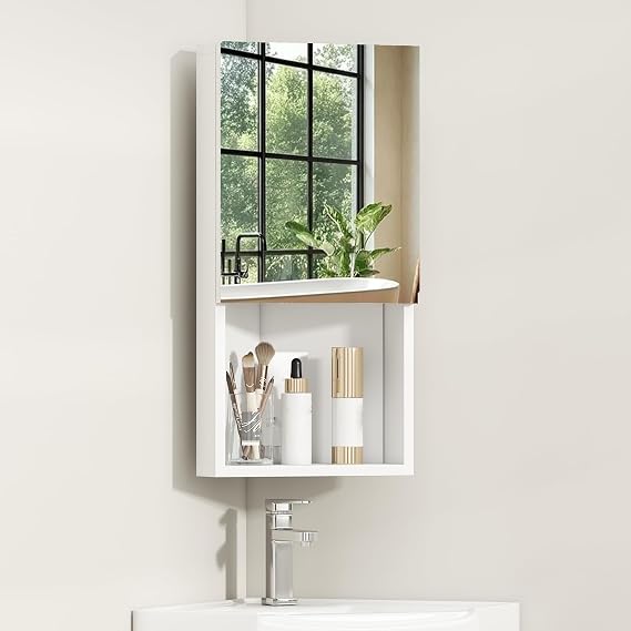 Corner Bathroom Mirror Cabinet,Wall Mounted Corner Cabinet with 3 Shelves