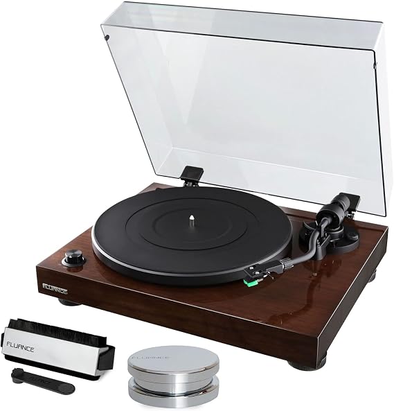 Fluance RT81 Elite High Fidelity Vinyl Turntable Record Player featuring Audio Technica AT95E, Belt Drive, Built-in Preamp with Record Weight and 3 in 1 Stylus and Record Cleaning Vinyl Accessory Kit
